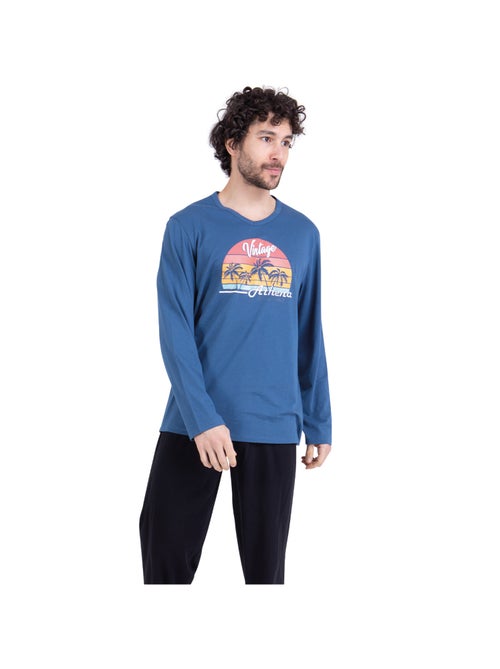 Pyjama long col V homme Ecopack Sérigraphie Athena - Kiabi