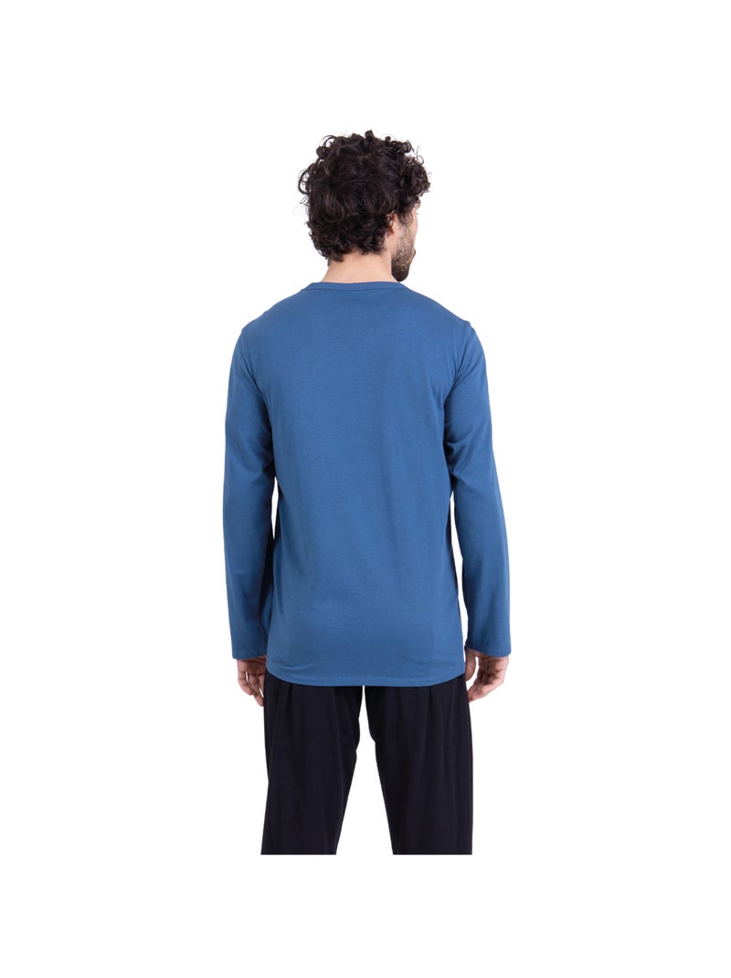 Pyjama long col V homme Ecopack Sérigraphie Athena Bleu Multicolore Gris - Kiabi