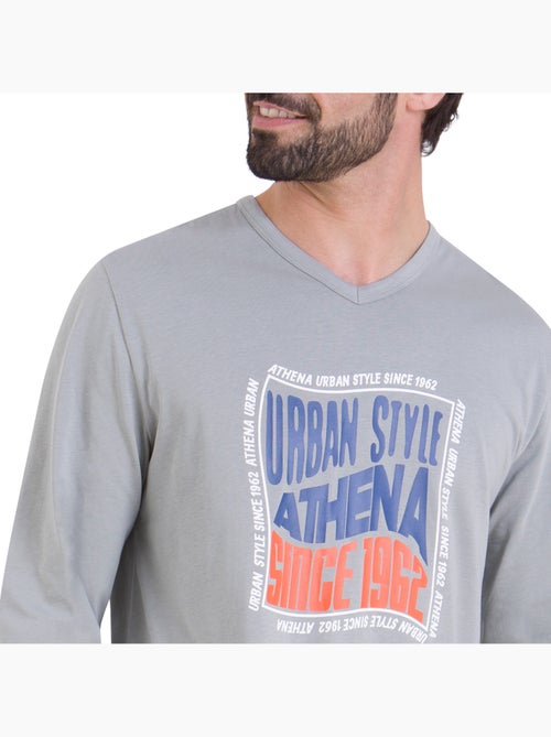 Pyjama long col V homme Ecopack Serigraphie Athena - Kiabi