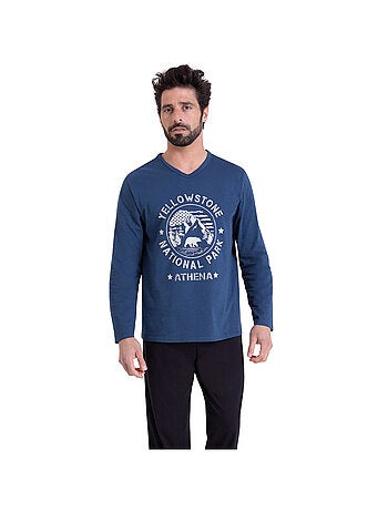 Pyjama long col V homme Ecopack Sérigraphie Athena