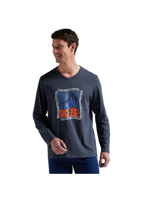 Pyjama long col V homme Ecopack Sérigraphie - Kiabi