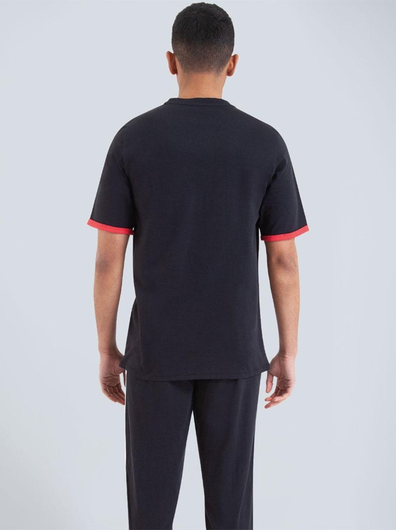 Pyjama long col v homme Homewear Noir Rouge - Kiabi