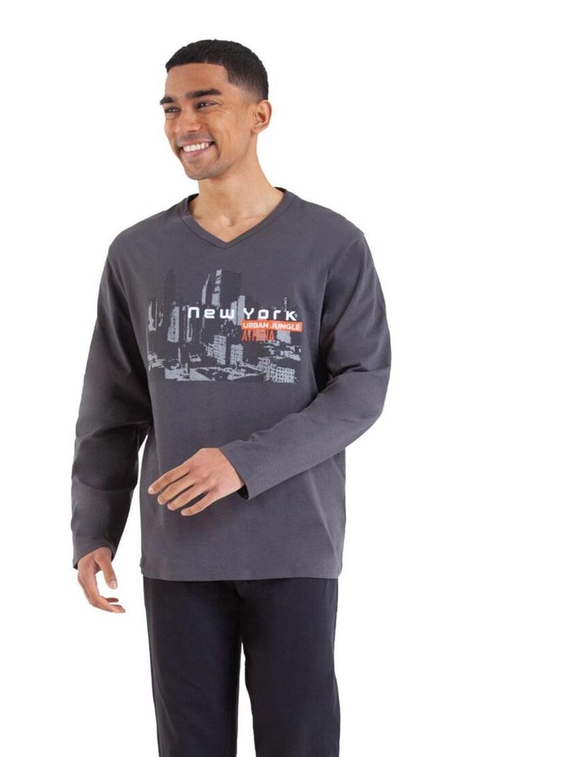 Pyjama long col V homme Nightwear Bleu foncé - Kiabi