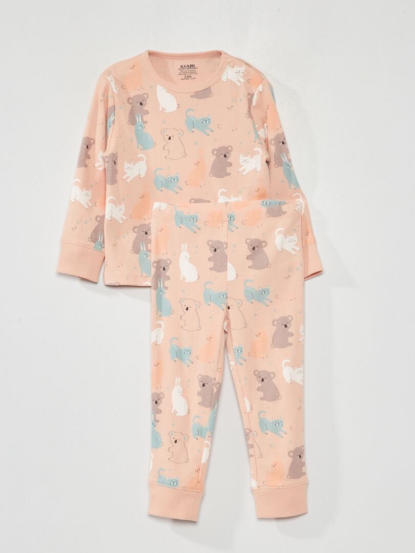 Pyjama long côtelé - 2 pièces Rose - Kiabi