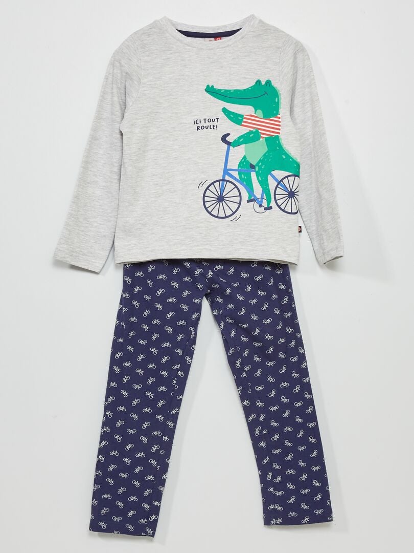 Pyjama long 'croco' - 2 pièces gris/bleu - Kiabi