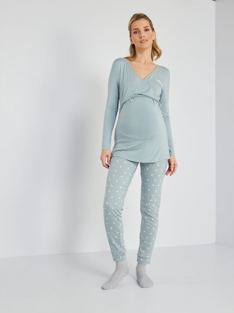 Pyjama long de grossesse en jersey - 2 pièces Beige - Kiabi