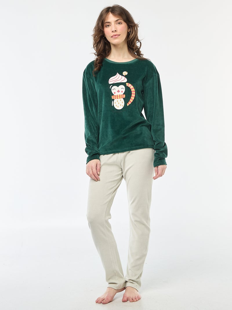 Pyjama long de Noël - 2 pièces Vert - Kiabi