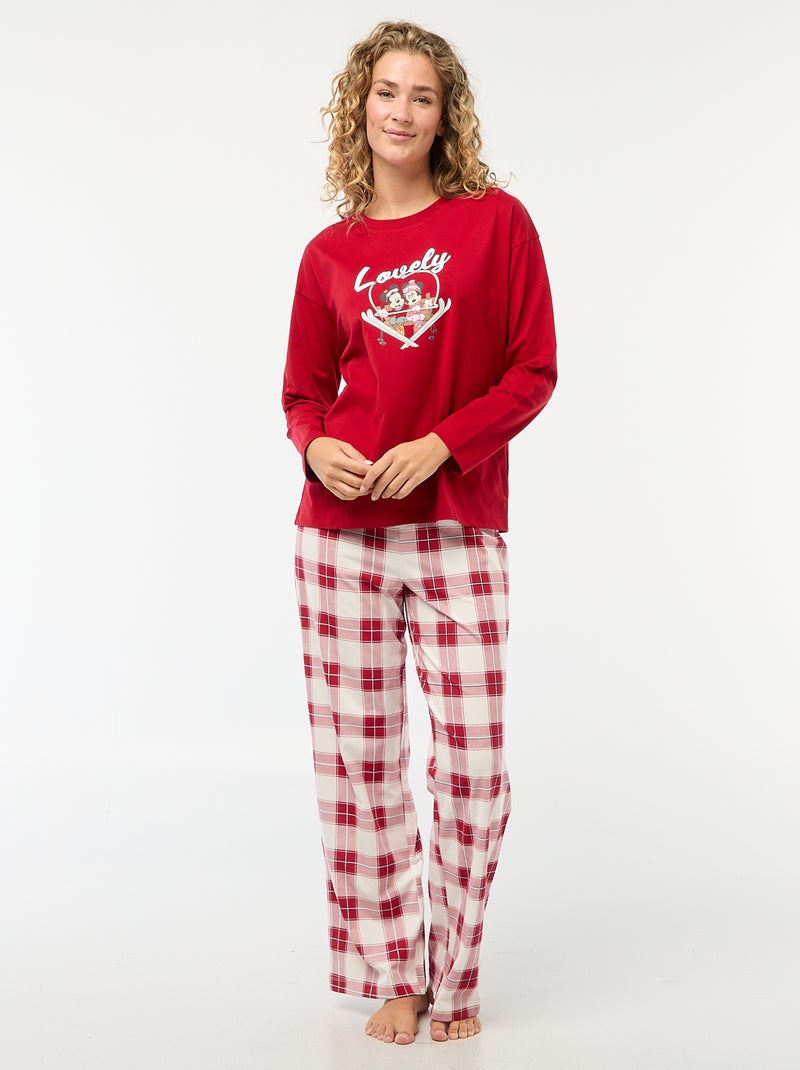 Pyjama long de Noël 'Mickey' pièces Rouge Femme