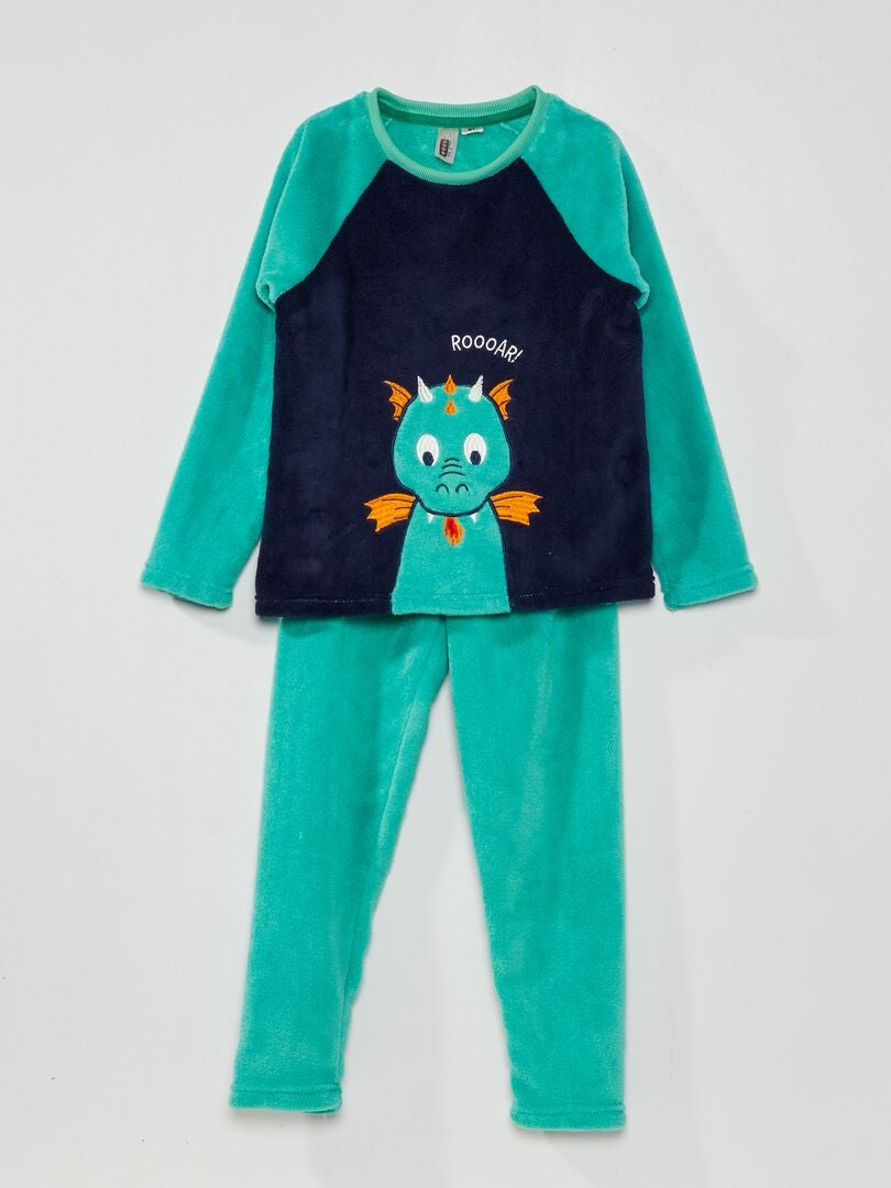 Pyjama long 'dragon' - 2 pièces vert - Kiabi