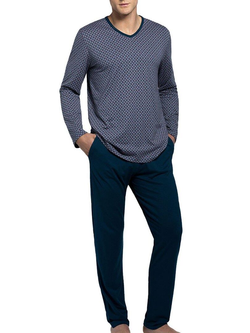 Pyjama long en coton et modal Dauville - Bleu - Kiabi - 65.97€