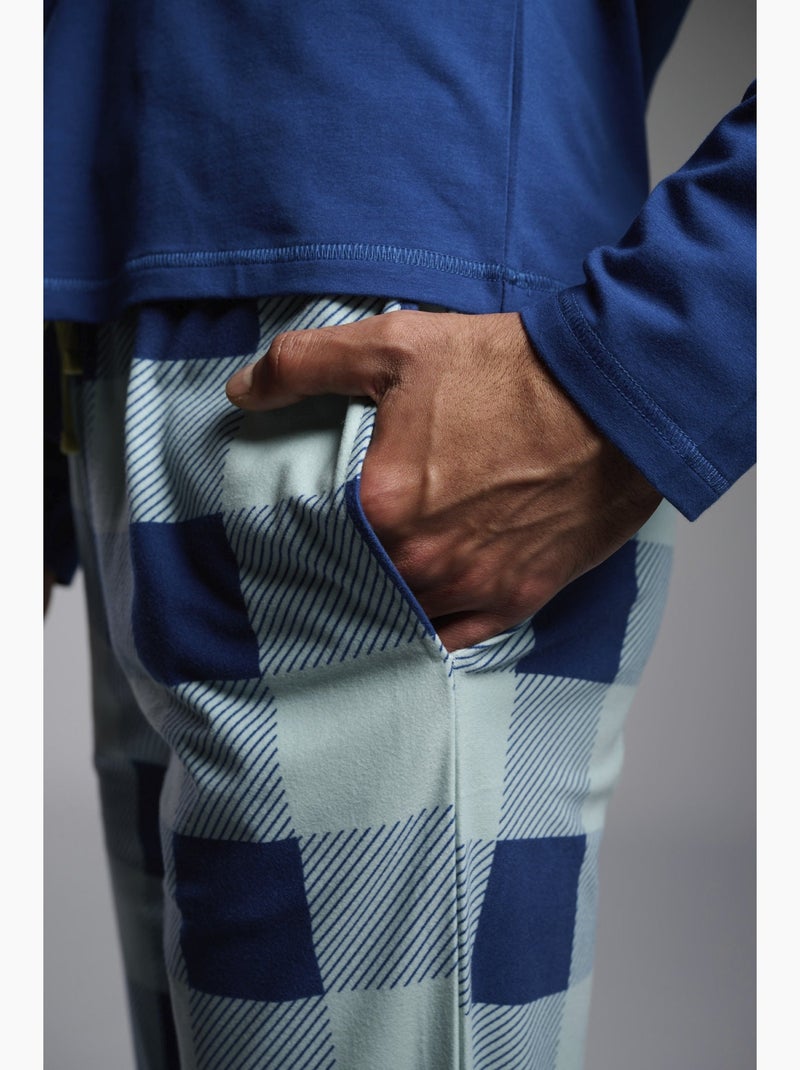 Pyjama long en coton pour homme, très doux au toucher, idéal pour les moments de détente hors du bur Bleu - Kiabi
