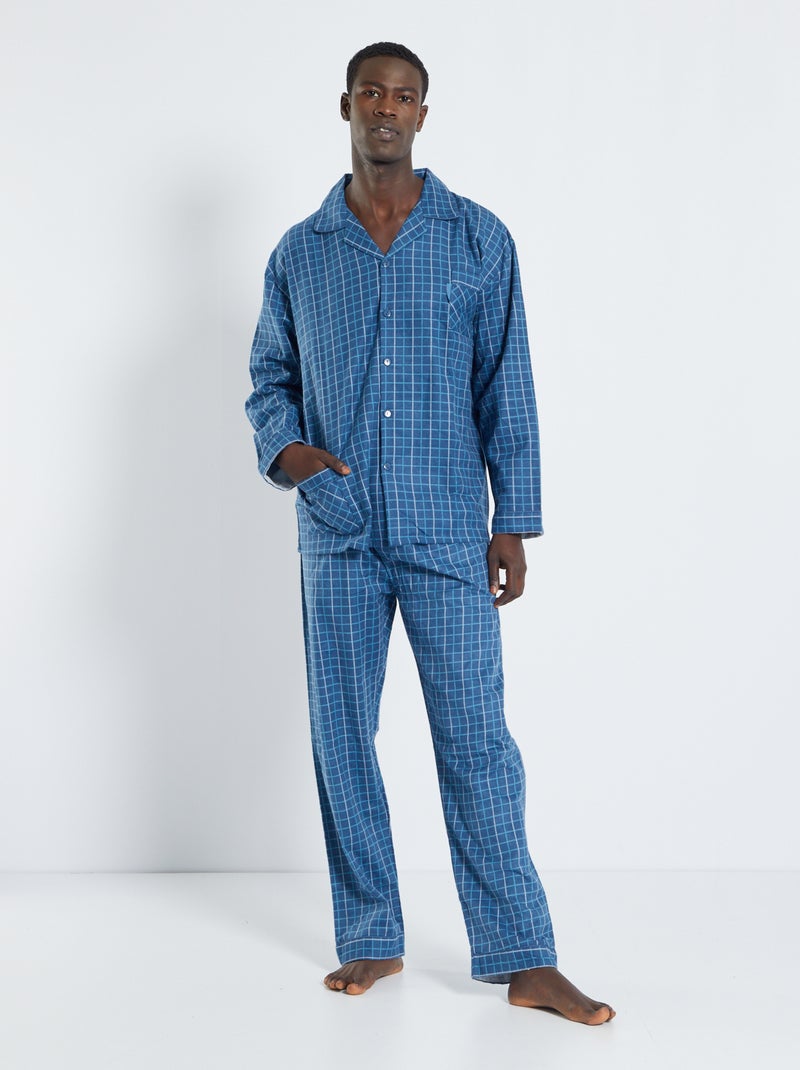 Pyjama long en flanelle - 2 pièces bleu - Kiabi