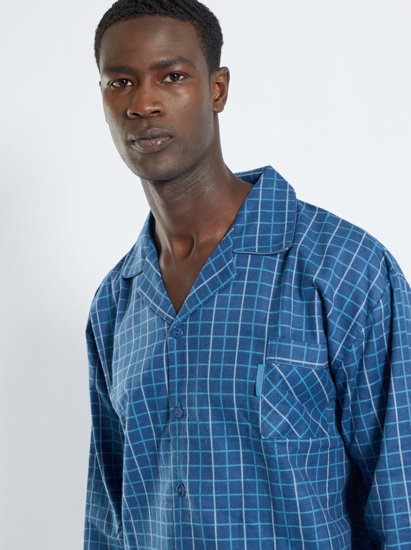 Pyjama long en flanelle - 2 pièces bleu - Kiabi