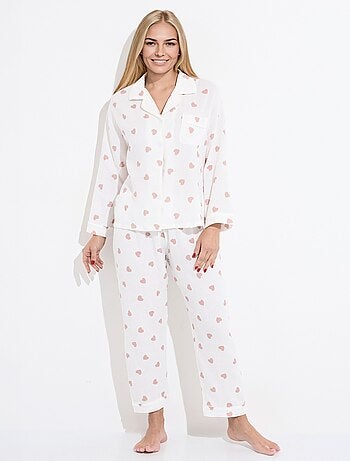 Pyjama long en gaze de coton motif c¿urs - AFIBEL