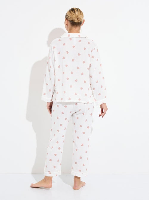 Pyjama long en gaze de coton motif c¿urs - AFIBEL - Kiabi
