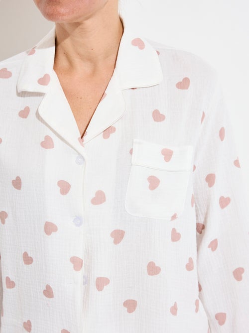 Pyjama long en gaze de coton motif c¿urs - AFIBEL - Kiabi