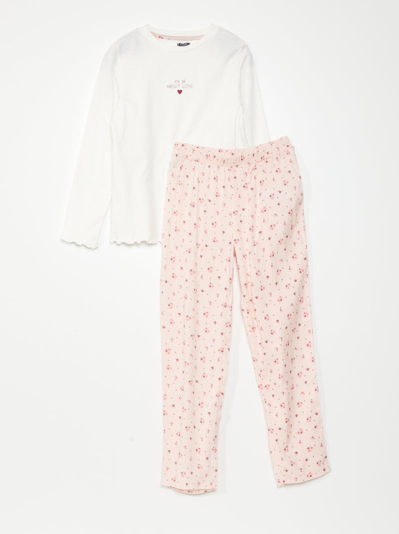 Pyjama long en jersey - 2 pièces Blanc/rose - Kiabi