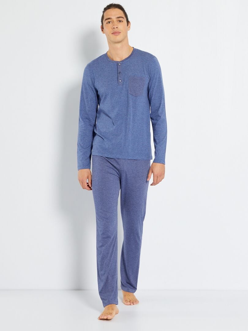 Pyjama long en jersey - 2 pièces bleu marine - Kiabi