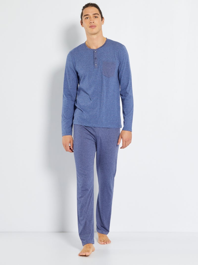 Pyjama long en jersey - 2 pièces bleu marine - Kiabi