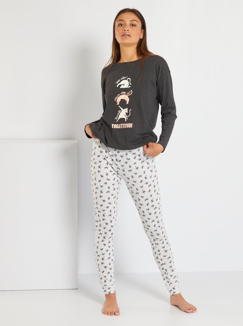 Pyjama long en jersey - 2 pièces gris foncé/gris clair - Kiabi