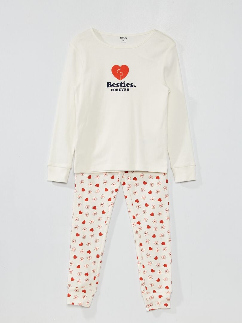 Pyjama long en jersey avec imprimé - 2 pièces Blanc - Kiabi