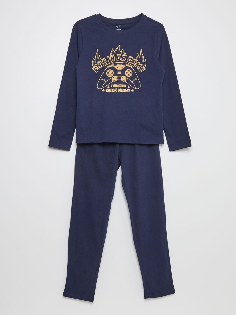 Pyjama long en jersey avec imprimé - 2 pièces Bleu marine foncé - Kiabi