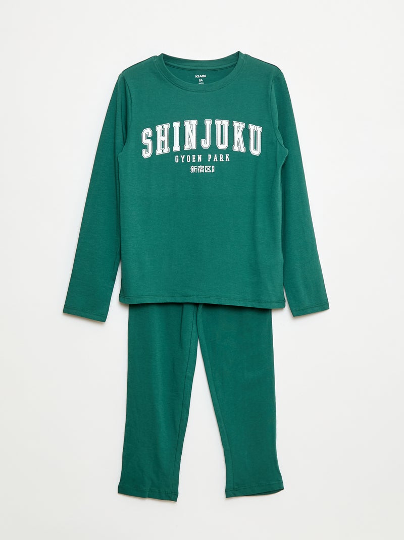 Pyjama long en jersey avec imprimé - 2 pièces Vert - Kiabi