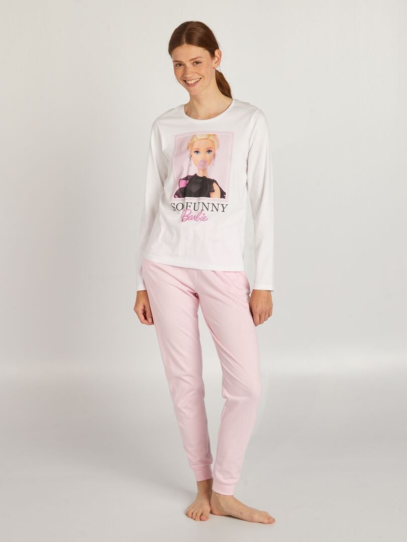 Pyjama long en jersey 'Barbie' - 2 pièces Rose/blanc - Kiabi
