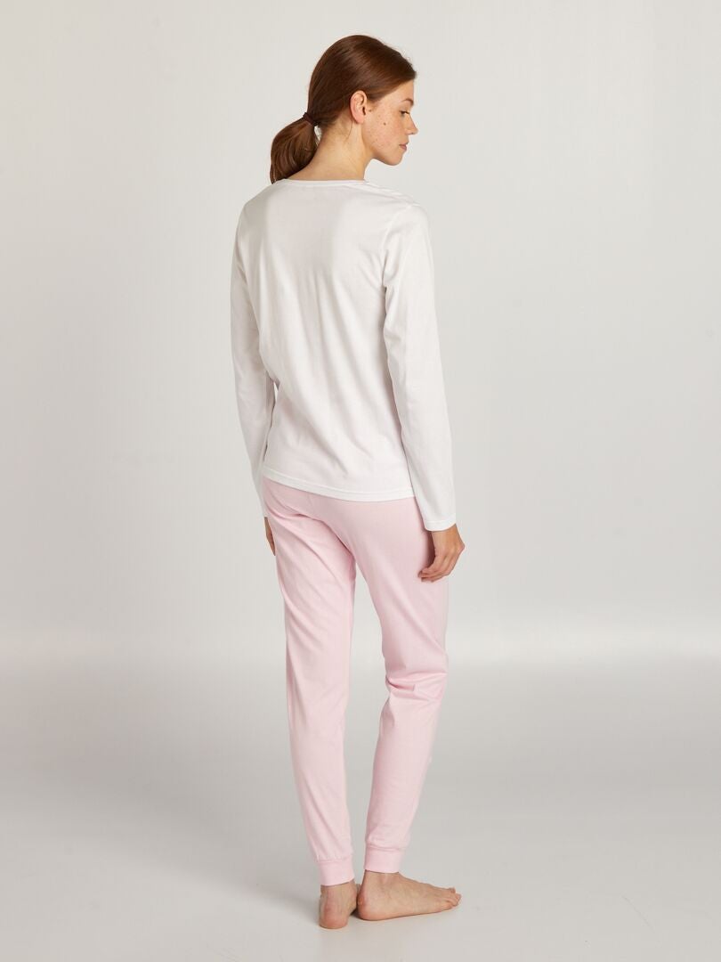 Pyjama long en jersey 'Barbie' - 2 pièces Rose/blanc - Kiabi