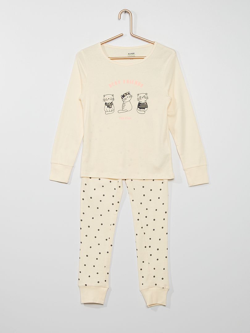 Pyjama long en jersey beige - Kiabi