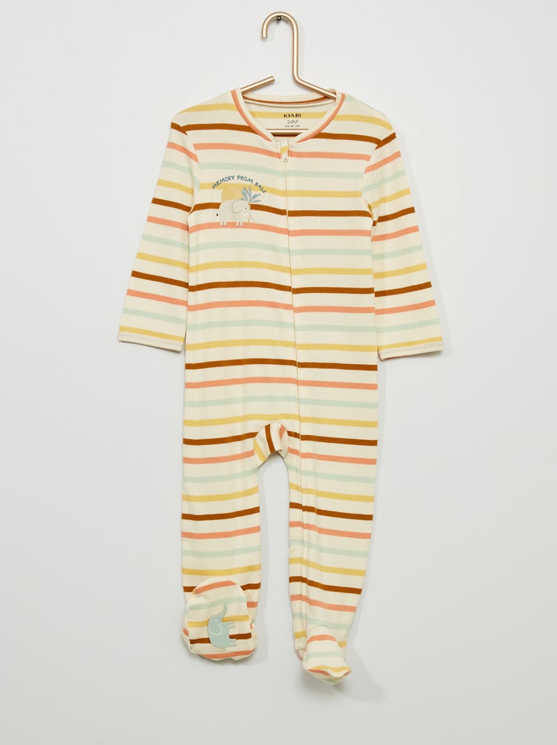Pyjama long en jersey blanc/rayé - Kiabi