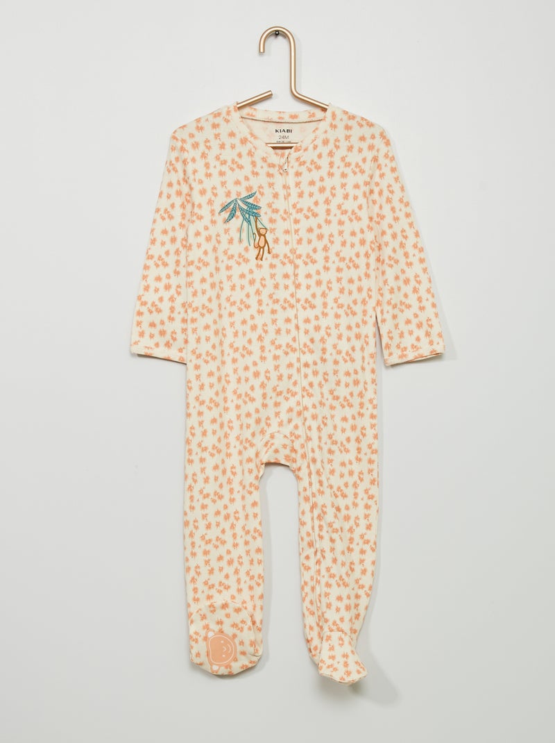 Pyjama long en jersey blanc/singe - Kiabi
