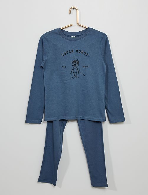 Pyjama long en jersey imprimé                                                                                         bleu gris 
