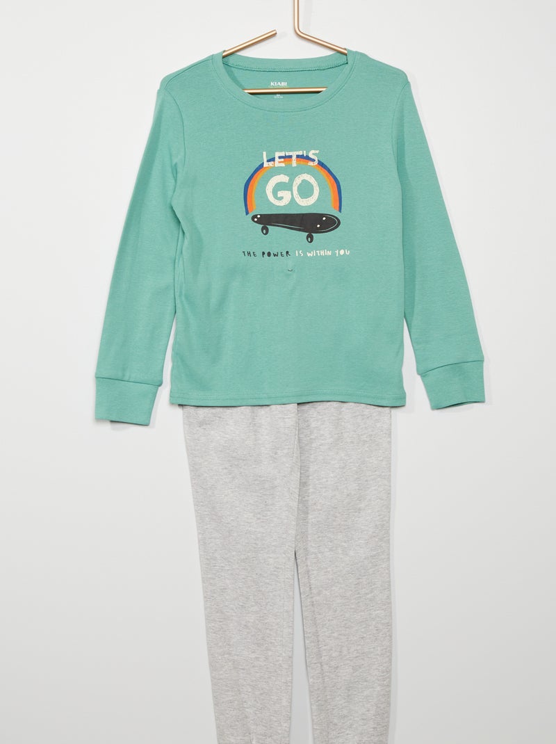Pyjama long en jersey vert d'eau - Kiabi