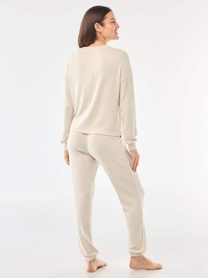 Pyjama long en maille chaude - 2 pièces Beige - Kiabi