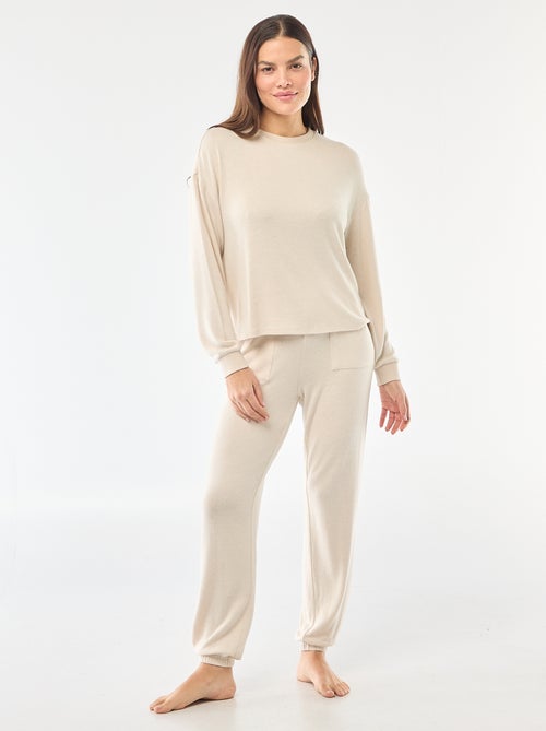 Pyjama long en maille chaude - 2 pièces - Kiabi