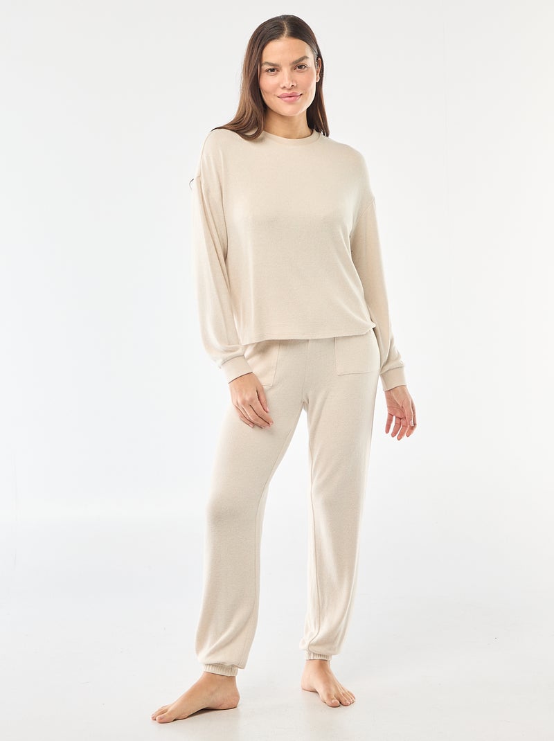 Pyjama long en maille chaude - 2 pièces Beige - Kiabi