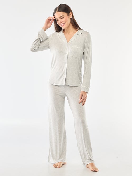 Pyjama long en maille douce stretch - 2 pièces - Kiabi