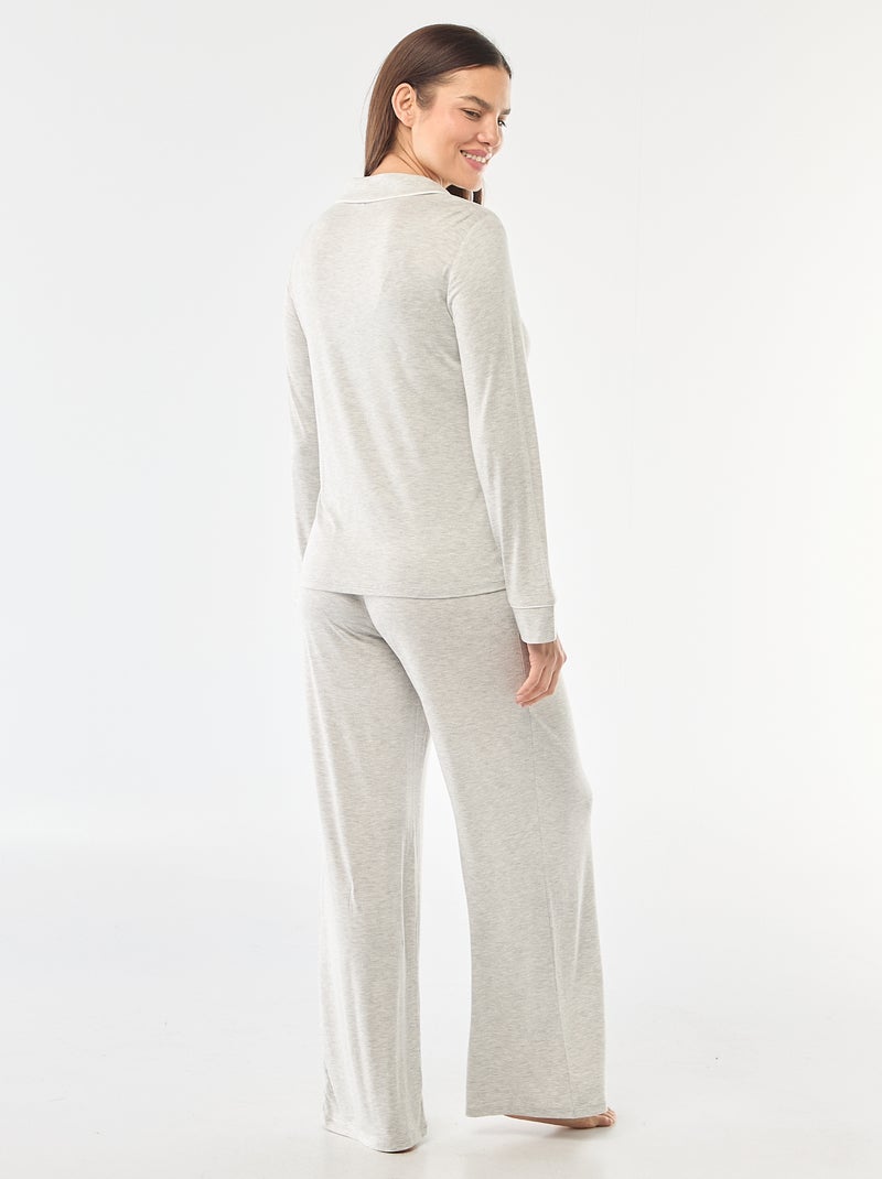 Pyjama long en maille douce stretch - 2 pièces Gris chiné - Kiabi