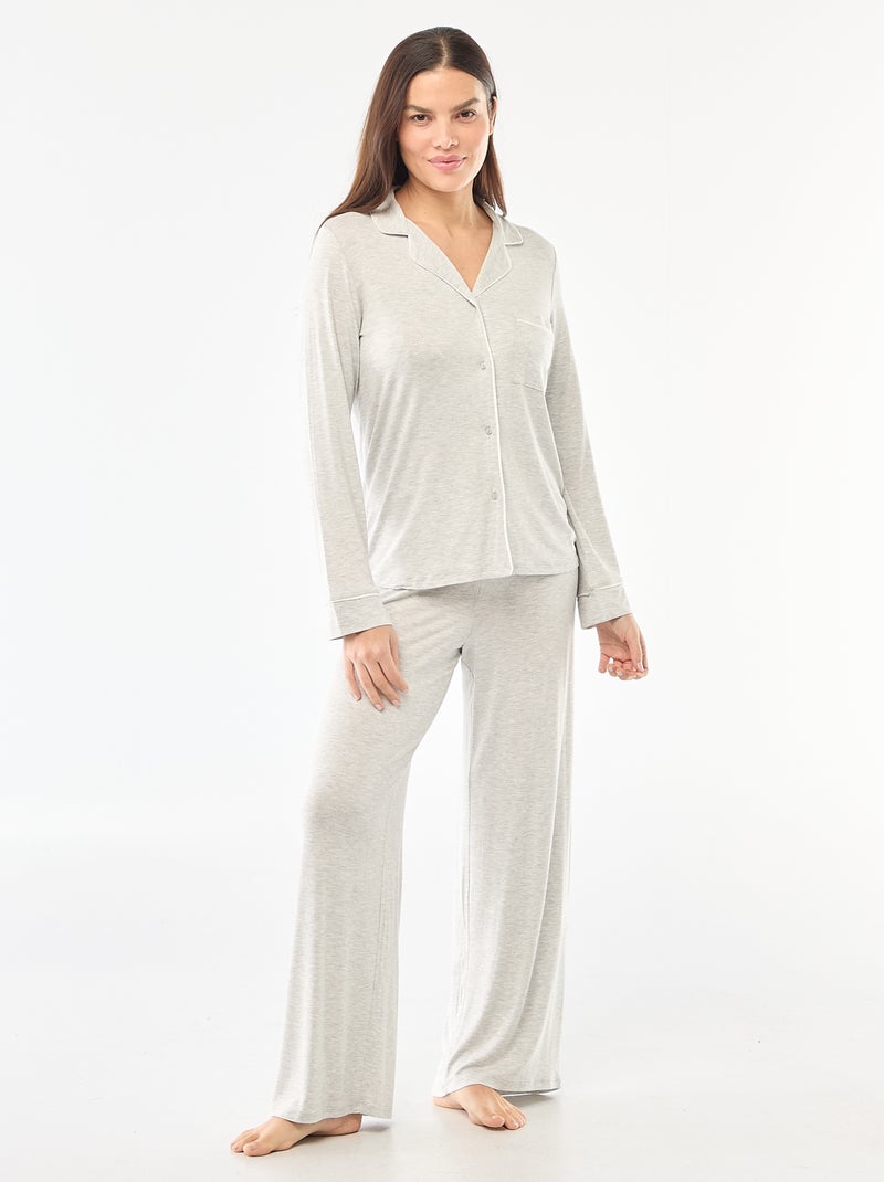 Pyjama long en maille douce stretch - 2 pièces Gris chiné - Kiabi