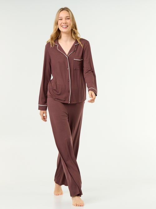 Pyjama long en maille douce stretch - 2 pièces - Kiabi
