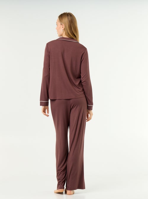 Pyjama long en maille douce stretch - 2 pièces - Kiabi