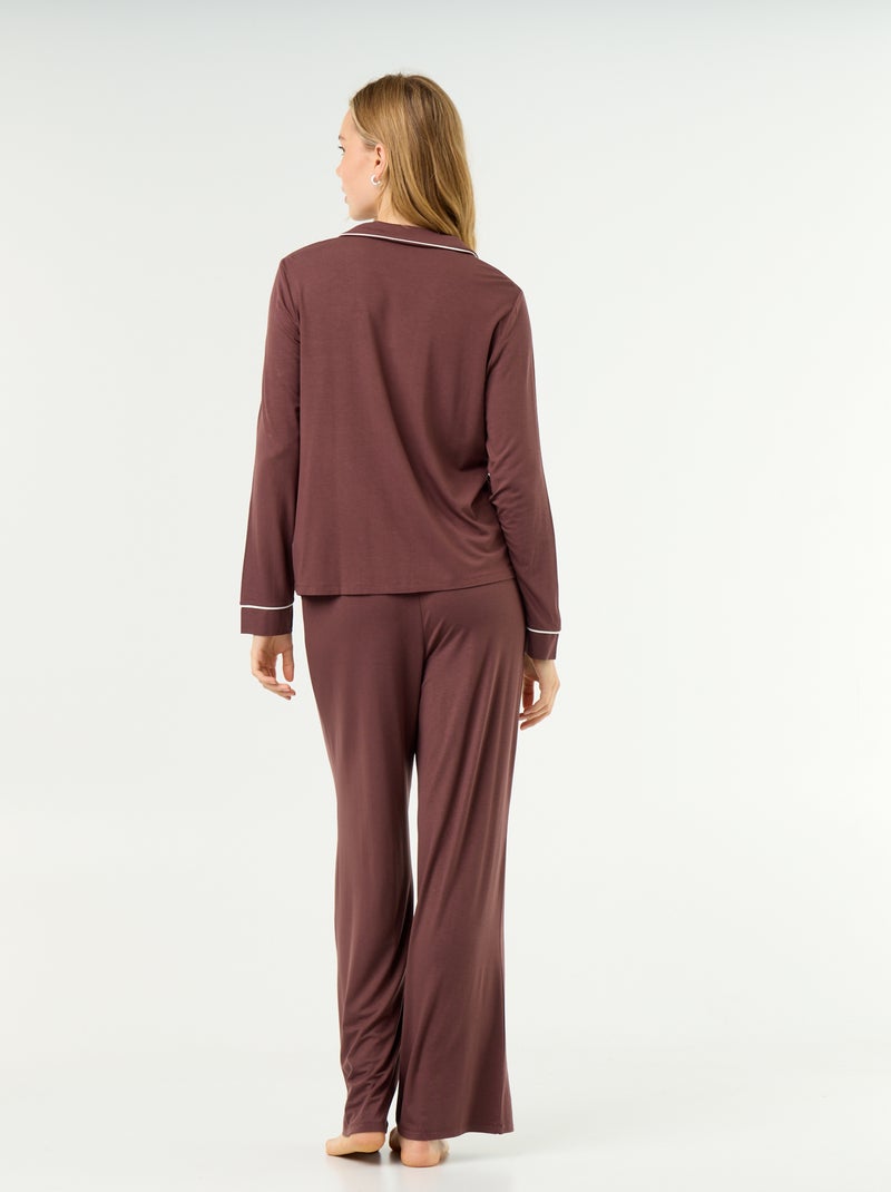 Pyjama long en maille douce stretch - 2 pièces Marron - Kiabi