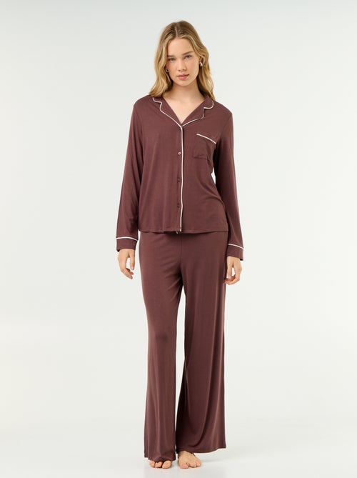 Pyjama long en maille douce stretch - 2 pièces - Kiabi