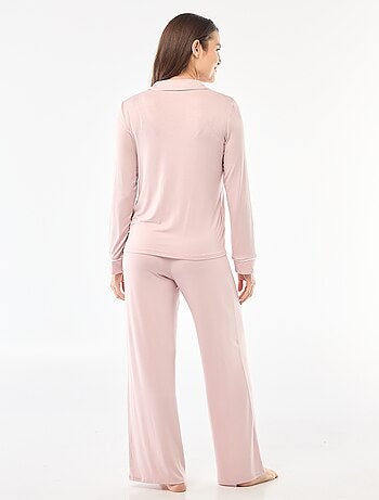 Pyjama long en maille douce stretch - 2 pièces