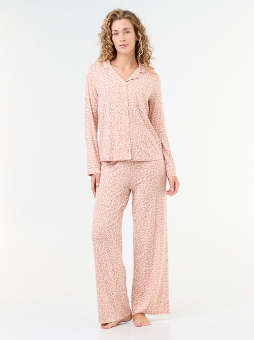 Pyjama long en maille douce stretch - 2 pièces - Kiabi
