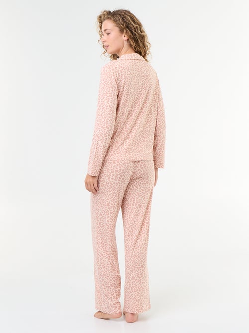 Pyjama long en maille douce stretch - 2 pièces - Kiabi
