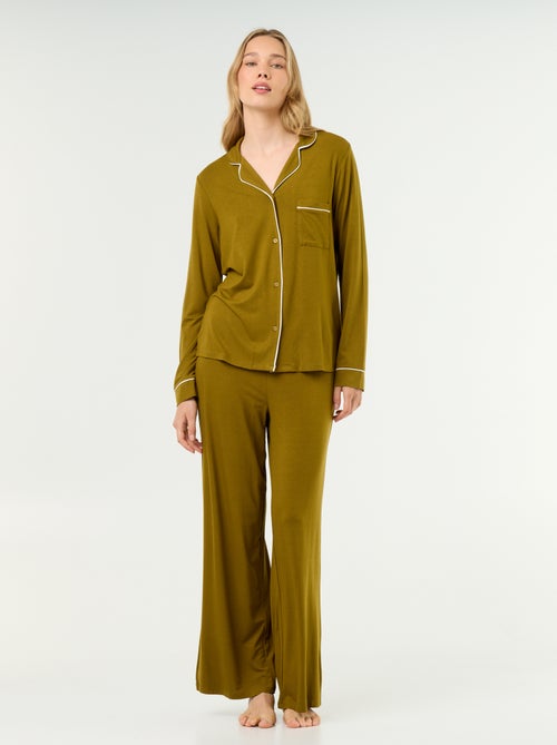 Pyjama long en maille douce stretch - 2 pièces - Kiabi Pyjama long en maille douce stretch - 2 pièces - Kiabi