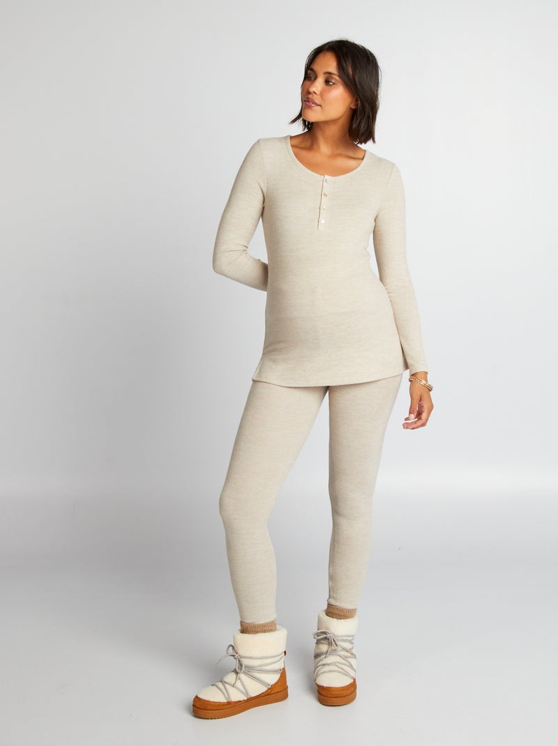 Pyjama long en maille doudou - 2 pièces Beige - Kiabi