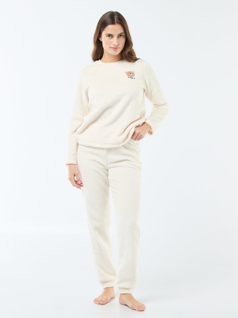 Pyjama long en maille doudou - 2 pièces Beige - Kiabi